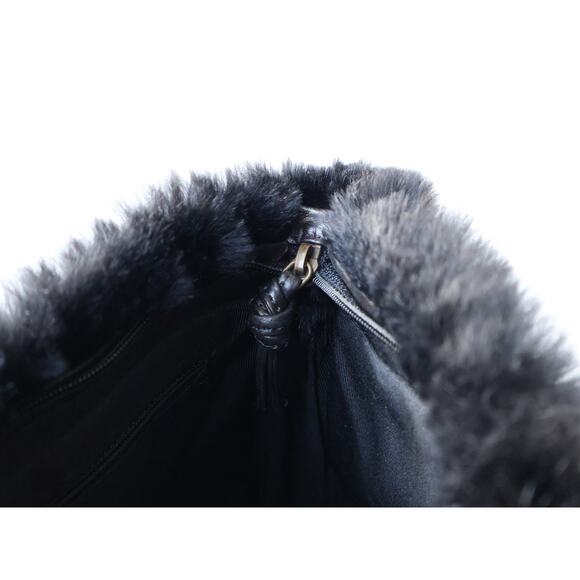 Chanel Rabbit Fur Bag CC Shoulder Chain Coco Mark Vintage Black Soft Rare Auth - Picture 7 of 16